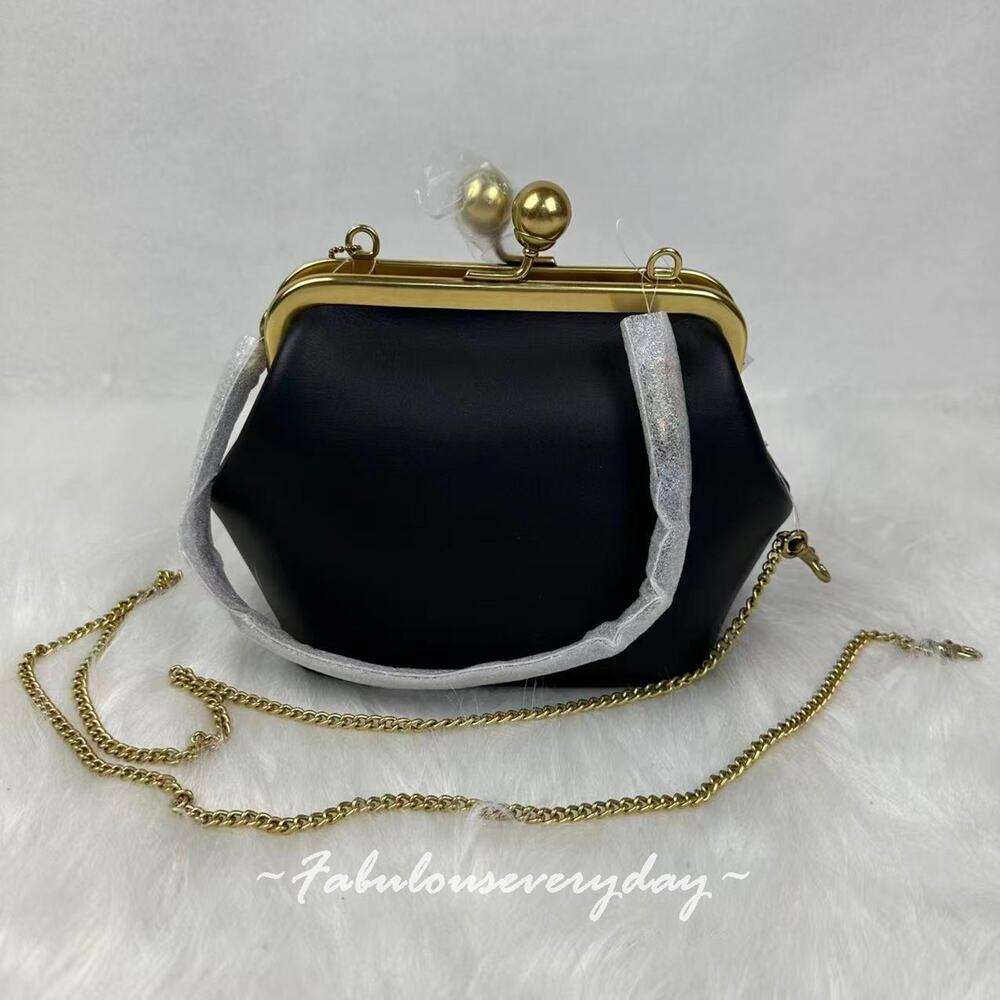 Coach Kisslock Frame Bag 16 With Chain Strap In Leather/Brass/Black CCY28 NWT